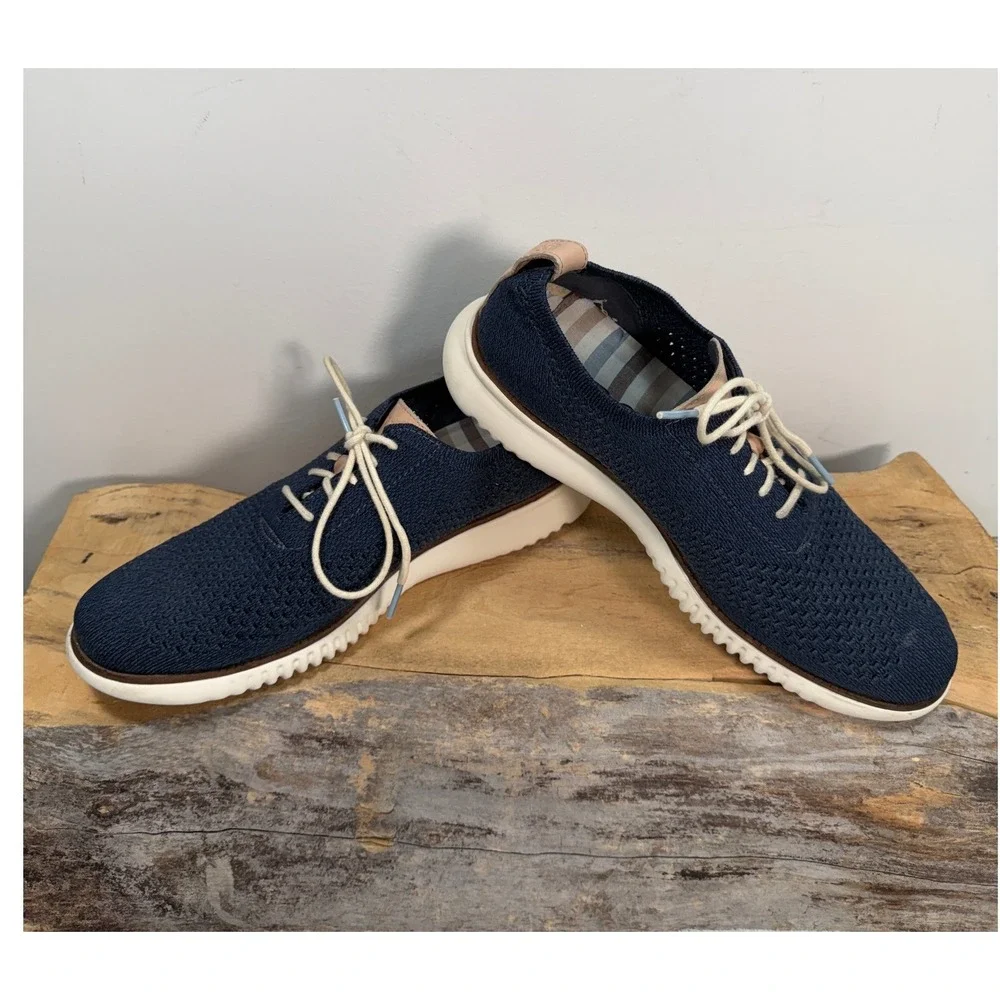 Cole Haan Zerogrand Stitchlite Men Navy Knit Oxford Shoes 8.5 Dress Sneaker
